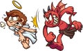 Cartoon devil punching an  angel in the face Royalty Free Stock Photo