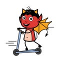 Cartoon Devil Rides the kick scooter