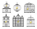 Cartoon Different Black Bird Cage Set. Vector Royalty Free Stock Photo