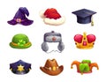 Cartoon different hat icons set.