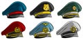 Cartoon different peaked caps with cockade