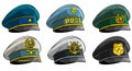 Cartoon different peaked caps with cockade