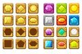 Cartoon different shaped gems, multi-colored and gold button For Ui Game Royalty Free Stock Photo