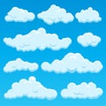 Cartoon Different Types Clouds Icon Set on a Blue. Vector