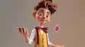 Cartoon digital avatar of a Child Magician With a mischievous expression, this young magician confidently performs a
