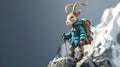 Cartoon digital avatar of a fearless ibex mountaineer, braving harsh weather conditions and rocky terrain to reach the