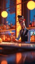 Cartoon digital avatar of a suave, welldressed bartender in a sleek bar setting, effortlessly mixing a classic martini Royalty Free Stock Photo