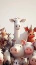 Cartoon digital avatars of Animal Whisperer This avatar is surrounded by a group of farm animals, including a cow, pig Royalty Free Stock Photo