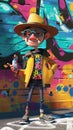 Cartoon digital avatars of GraffMaster A cool and confident avatar wearing a fedora hat, sunglasses, and a Royalty Free Stock Photo