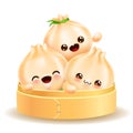 Cartoon dim sum in wooden box