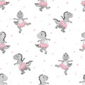 Cartoon Dino ballerina pattern for kids design. Vector dinosaur girl