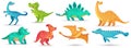 Cartoon dino. Cute dinosaur, funny ancient brontosaurus and green triceratops. Comic dinosaurs vector illustration set Royalty Free Stock Photo