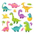 Cartoon dinosaur. Cartoon cute baby dino triceratops prehistoric wild animals brontosaurus isolated dinosaurs vector Royalty Free Stock Photo