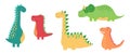 Cartoon dinosaur, cute dino, animal character vector icon, baby sticker set, funny kid collection. Drawing kindergarten Royalty Free Stock Photo