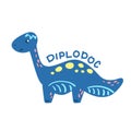 Cartoon dinosaur Diplodocus. Cute dino character isolated. Playful dinosaur vector illustration on white background