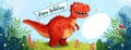 Cartoon Dinosaur Holding Happy Birthday Sign Royalty Free Stock Photo