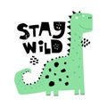 Cartoon dinosaur, hand drawing lettering, decorative elements. flat style, colorful vector for kids.