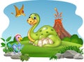 Cartoon dinosaur with her eggs in the jungle Royalty Free Stock Photo