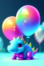 A cartoon dinosaur holding balloons-Ai Genareted Image. Royalty Free Stock Photo