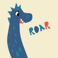 Cartoon dinosaur. Kids blue dino roaring. Funny Jurassic animal. Reptile character. Extinct lizard. Fantasy creature