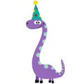 Cartoon Dinosaur in Party Hat Celebrating Birthday. Royalty Free Stock Photo