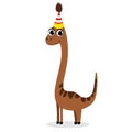 Cartoon dinosaur in party hat smiling cheerfully. Royalty Free Stock Photo