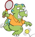 Cartoon dinosaur playing tennis