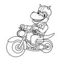 Cartoon dinosaur raptor riding motorbike. Biker dino with helmet and googles. Isolated on white background. Funny mascot logo Royalty Free Stock Photo