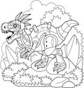 Cartoon dinosaur robot, coloring book for children, outline illustration