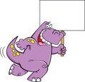 Cartoon dinosaur running while holding a sign.