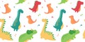 Cartoon dinosaur seamless pattern, cute dino background, animal character vector print, funny kid colorful collection. Royalty Free Stock Photo