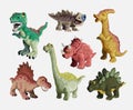 Cartoon dinosaur set. Cute dinosaurs child plastic toys collection. Colored predators and herbivores. Vector illustration isolated