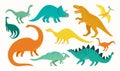 Cartoon dinosaur set. Cute dinosaurs icon collection. Colored predators and herbivores. Flat vector illustration