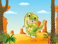 Cartoon dinosaur tyrannosaurus looks sideways with desert background Royalty Free Stock Photo