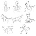 Cartoon dinosaur in yoga asana