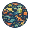 Cartoon dinosaurs grazing in the meadow against the background of plants. For your design or logo