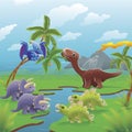 Cartoon dinosaurs scene.