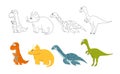 Cartoon dinosaurs set. Coloring book pages for kids. Vector ill Royalty Free Stock Photo