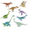 Cartoon dinosaurs set. Cute dinosaurs collection in flat funny style. Predators and herbivores prehistoric wild animals. Vector il Royalty Free Stock Photo