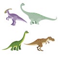 Cartoon dinosaurs set. Parasaurolophus, Brontosaurus, Brachiosaurus and Tyrannosaurus rex. Herbivore and carnivore dinosaurs colle Royalty Free Stock Photo