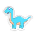 Cartoon Diplodocus Cute Little Baby Dinosaur Sticker. Vector Royalty Free Stock Photo