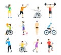 Cartoon Disabled Sports Characters Icon Set. Vector Royalty Free Stock Photo