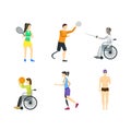 Cartoon Disabled Sports Characters Icon Set. Vector Royalty Free Stock Photo
