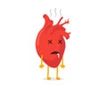 Cartoon disease human heart unhealthy character. Dead circulatory cardiology organ mascot. Illness or broken heart from