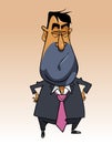 Cartoon disgruntled man in a suit standing with hands on hips