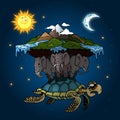 cartoon disk world resting on elephants and big turtle illustration background