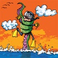 Cartoon diver attacked by tentacle