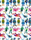 Cartoon diver seamless pattern