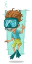 Cartoon diver with swimming mask