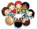 cartoon of diverse multiracial and children.